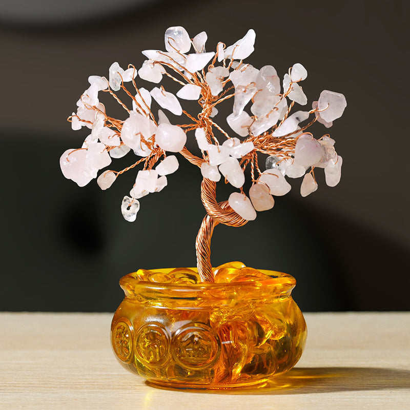 East Artifacts Rose Quartz Crystal Money Tree in Wealth Pot – Feng Shui Prosperity Tree for Love & Harmony