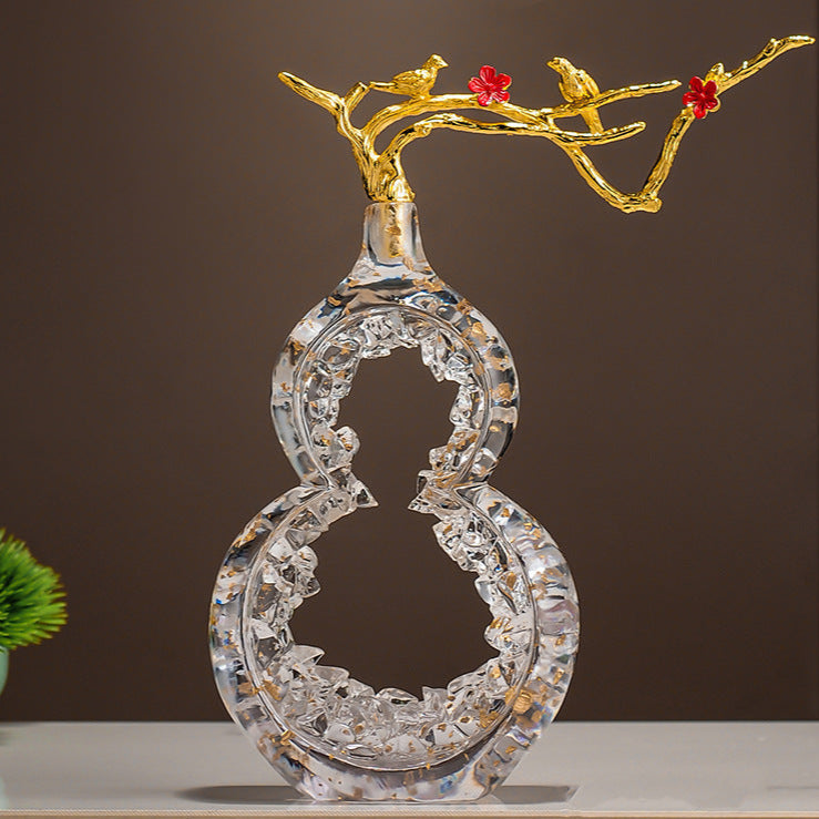 East Artifacts Crystal Prosperity Gourd with Birds – Fu Symbol Feng Shui Décor
