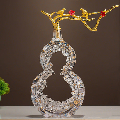 East Artifacts Crystal Prosperity Gourd with Birds – Fu Symbol Feng Shui Décor