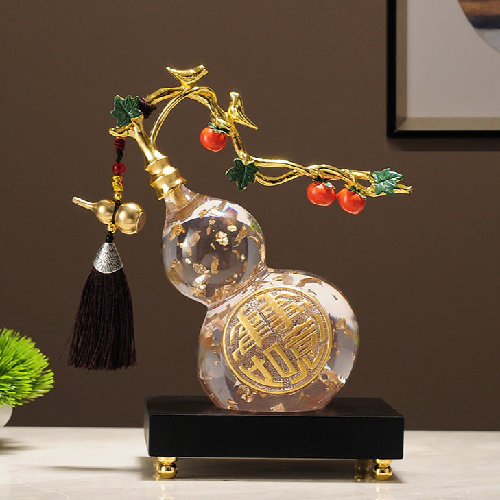 East Artifacts Golden Leaf Crystal Gourd with Vine – Fu Symbol Feng Shui Prosperity Décor