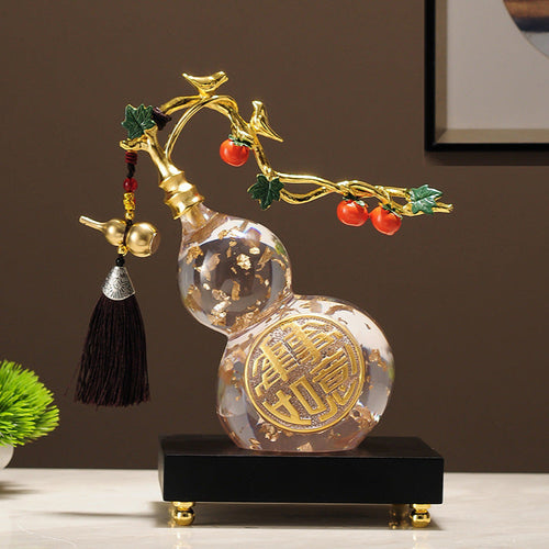 East Artifacts Golden Leaf Crystal Gourd with Vine – Fu Symbol Feng Shui Prosperity Décor