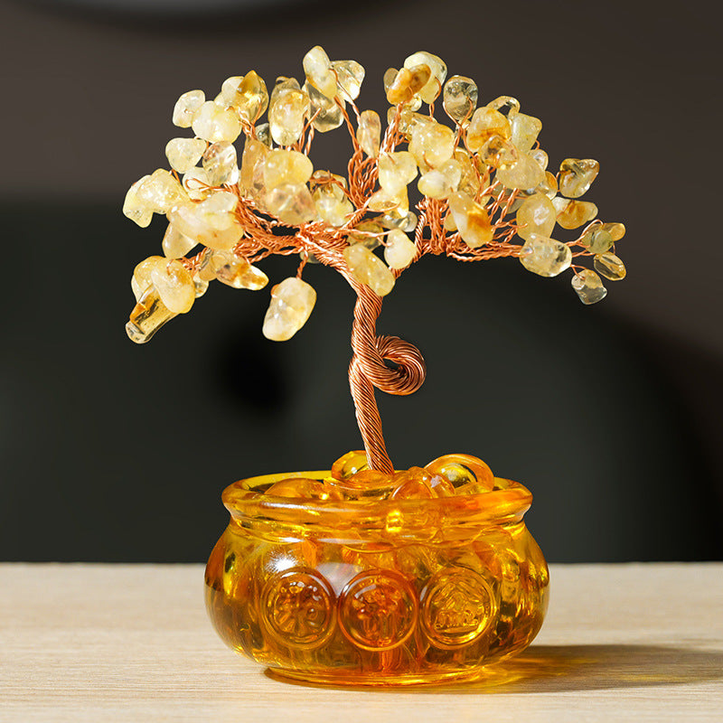 East Artifacts Citrine Crystal Money Tree in Wealth Pot – Feng Shui Prosperity Tree for Wealth & Success